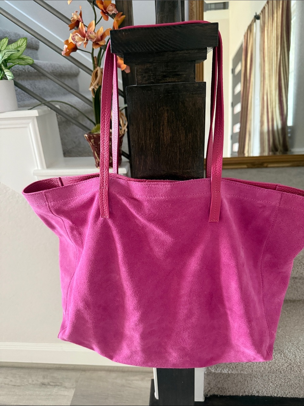 Mark & Graham Hot Pink Suede Tote with Leather Straps